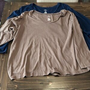 Brown and Blue 3/4 length Sleeve Tops
